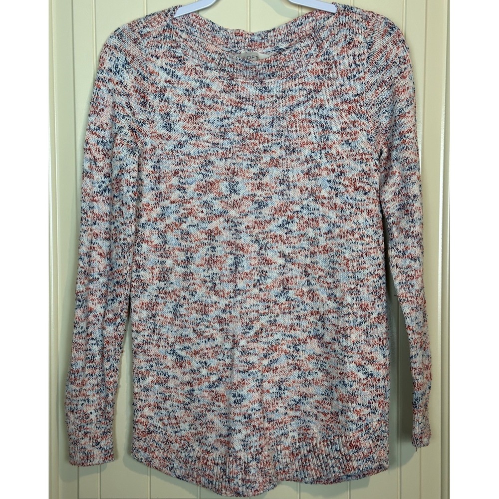 Loft red white blue cotton Pullover long sleeve sweater longer length sz S GUC‎